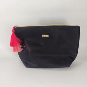 Tarte Black Cosmetic Makeup Bag Pouch W/ Pink Tassel Gold Plated Small Clutch